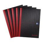 Oxford Black n' Red A4 Notebook, Hardback Casebound, 192 pages, Lined (Pack of 5)