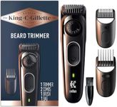 King C. Gillette Cordless Beard Trimmer for Men, Kit includes 1 Trimmer, 3 Interchangeable Combs, 1 Cleaning Brush, 1 Charger, 1 Travel Bag, BLUE