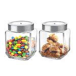 CELLO Qube Fresh Glass Storage Jar | Container with Air tight Silver Metal Lid | Multipurpose Jar | For Storage of Food, Pulses, Spice, Cereals, Cookies, Dry Food | Set of 2, 580ml, Clear