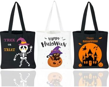 HEYTUYA 3 Pack Large Halloween Bags, Canvas Trick or Treat Bags, Gift Bags Halloween for Kids, Halloween Bags with Handles, Trick Bags Halloween Kids Party Favor Supplies, Canvas Halloween Tote Bags,