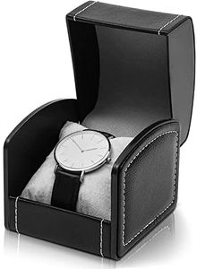 Juvale Single Grid Wrist Watch Box with Pillow (Black, Faux Leather)