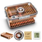 CIGARLOONG Cigar Humidor Large Accommodate 100 Cigars,Built-in Cedar Wood Shelf and Humidity Pack with High Precision Hygrometer Transparent Cigar Storage Box