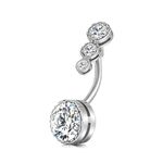 Cizme 925 Sterling Silver 14G Belly Bar 10mm Navel Button Ring Belly Barbell Bananabell with Diamond Piercing Jewellery