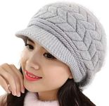 HAIMEIKANG Women Winter Hat Warm Knit Hat - Double Layer Slouchy Beret Beanie Hat Crochet Outdoor Cap Snow Ski Cap (Gray)