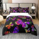 100% Cotton Butterfly Comforter Cover King Colorful Butterfly Duvet Cover Trippy Bedding Set Rainbow Gypsy Romantic Soft Comfy Quilt Cover for Bedroom Living Room Dorm Decorative,Multicolor