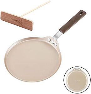 CHEFMADE Crepe Pan with Bamboo Spreader, 8-Inch Non-Stick Pancake Pan with Insulating Silicone Handle for Gas, Induction, Electric Cooker (Champagne Gold)