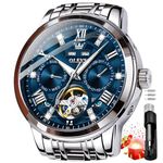 OLEVS Mens Automatic Watches Luxury Diamond Dress Self Winding Mechanical Skeleton Tourbillon Stainless Steel Wrist Watch