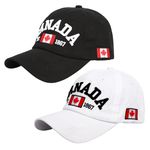 Knstol 2 PCS Canada Baseball Cap,Adjustable Canada Hat for Men Women Kids,Embroidered Maple Leaf Golf Hat Canada Souvenirs (CA/US, Alpha, One Size, Black+White)