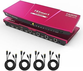 TESmart HDMI KVM Switch 4 Port 4K@60Hz, KVM Switch 1 Monitor 4 Computers EDID Emulators, USB 2.0, L/R Audio, Hotkey Switch, Button Switch with Remote Controller and All Cables（Red）