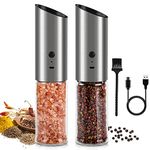 USB Rechargeable Salt and Pepper Grinder, Automatic Electric Salt Pepper Mill Set Pepper Mill Salt Grinder Spices Shaker Adjustable Coarseness One-Handed Operation Pack of 2