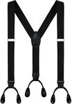 Men's 6 Button Hole 35mm Wide Elastic Suspenders Leather Trousers Braces Belt ac4757 (Black)