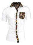 uxcell Men's Summer Floral Printed Button Down Short Sleeve Color Block Flower Hawaiian Shirt White Black 46