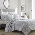 Laura Ashley Cotton Reversible Bedding with Matching Shams, Lightweight Home Decor Ideal for All Seasons, Venetia Grey, King Quilt