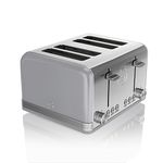 Swan ST19020GRN Retro 4-Slice Toaster with Defost/Reheat/Cancle Functions, Cord Storage, 1600W, Retro Grey