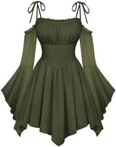 Scarlet Darkness Womens Renaissance Fairy Dress A Line Boho Off Shoulder Corset Dress with Pockets Army Green S