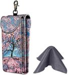 molshine Double Glasses Case,Vegan Leather Sunglasses Pouch for Sunglass,Eyeglass with Cleaning Cloth, Cherry Blossoms, Medium (OC-GC113-UK)