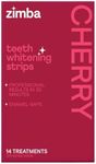 New Zimba Cherry Flavored Teeth Whitening Strips | Vegan, Enamel Safe Hydrogen Peroxide Teeth Whitener for Coffee, Wine, Tobacco, and Other Stains | 14 Day Treatment | Cherry