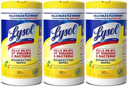 Lysol Disinfectant Wipes, Multi-Surface Antibacterial Cleaning Wipes, For Disinfecting and Cleaning, Lemon and Lime Blossom, 80 Count (Pack of 3)