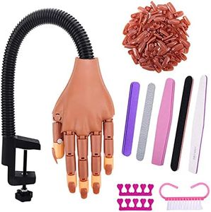 Nail Train Practice Hand with 200 PCS Fake Nail Tips for Acrylic Nails-Flexible Moveable Nail Trainning Practice Hand Kits For Nails Practice DIY Print Practice Tool
