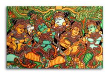 Tamatina Kerala Mural Canvas Painting for Home, Living Room, Bedroom, Hall |Radha Krishna Wall Art for Home Decor | Size-36X24 Inches