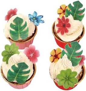 YOcity 83pcs Monstera Tropical Leaves Flowers for Cake Decoration Tropical Palm Leaves Flowers Cupcake Toppers for Jungle Hawaii Theme Baby Shower Kids Birthday Party Supplies