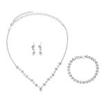 RUOFFETA Bridal Jewelry Set, Silver Rhinestone Necklace Earrings Set Wedding Jewelry Set for Brides and Bridesmaid(Style B)