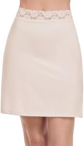MANCYFIT Half Slips for Women Underskirt Short Mini Skirt with Floral Lace Waistband Nude Small