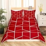 Erosebridal King Size Geometric Comforter Cover for Girls Woman,Grid Bedding Square Grid Duvet Cover,Decorations 3 Pieces Bedding Set with 2 Pillowcases,Red White Microfiber Quality Quilt Cover