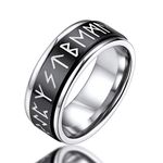 FaithHeart Black Steel Rings for Man Rotatable Norse Ring Spinner Finger Jewellery Males Thumb Rings Size O