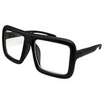 grinderPUNCH Thick Square Frame Clear Lens Glasses Eyeglasses Super Oversized Fashion and Costume - Matte Black