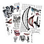 6 Sheets PADOUN Halloween Temporary Tattoos Set, Joker Temporary Tattoo Stickers and Suicide Squad Harley Quinn Tattoos Full Body Bundle for Costume Cosplay Party Accessory