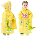 Kids Raincoats Waterproof Rain Jacket Hooded Rain Poncho Toddler Boys Girls Rain Suit Reusable Rainwear with Backpack Cover 1-8 Years Yellow