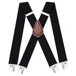 HISDERN Men's Braces with Very Strong 4 Clips Black 50 MM Wide Heavy Duty Suspenders X Style Adjustable Elastic Suspender