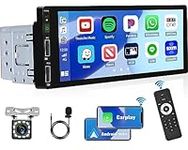 [Upgrade] Single Din Car Stereo with Wireless Apple Carplay Android Auto 6.9 Inch Touch Screen Car Radio with Bluetooth 5.0 FM Radio Reverse Camera Head Unit Support Mirror Link USB Input + Remote