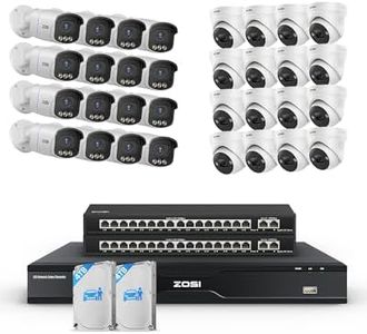 ZOSI 32CH 4K PoE Security Camera System,32 x 8MP Full Color Night Vision Outdoor PoE Cameras,Person Vehicle Detection,2 Way Audio,Spotlight Siren,32CH Surveillance NVR with 8TB HDD for 24/7 Recording