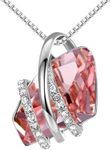 Leafael Mothers Day Gifts Wish Stone Pendant Necklace with Vintage Pink Birthstone Crystal for October, Silvertone, 18" + 2" Chain