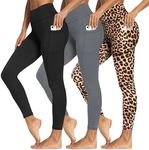 3 Packs Leggings with Pockets for Women, Soft High Waisted Tummy Control Workout Yoga Pants