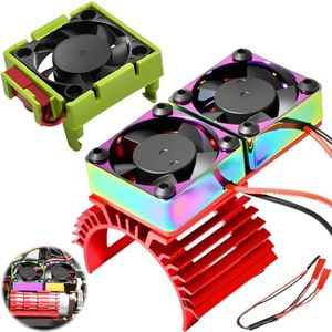 RC 36mm Motor Cooling Fan VXL-3s ESC with 36mm Dual Fan Heat Sink 28000PRM Heat Sink Replace #3340 for 1/8 1/10 Traxxas Rustler HSP HPI Wltoy Tamiya Redcat Pro-Line 540 550 Motor(Red,Green)