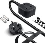 Single Extension Lead 3M, 1 Way Gang Single Socket Extension Lead Surge Protected, 13amp 250V 3kw UK 3 Pin Fused Mains Single Plug Extension Lead, Rubber, Tough and Fireproof, Black