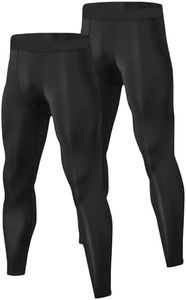 Towintec Men’s Compression Pants, Athletic Running Leggings Workout Tights Cool Dry Capri Base Layer for Basketball Sports Football Gym Soccer Underpants(Black+Black,L)