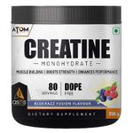 Asitis Nutrition Atom Creatine Monohydrate Powder 250 grams - 80 Servings | Dope Free | Enhances Performance | Promotes Muscle Gains | Blue Razz Flavour