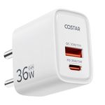 COSTAR 36W GaN Super Fast Charger, QC/PD Dual Port USB A + USB C Charger, Power Adapter Plug Wall Charger for iPhone, Samsung Galaxy/Note, Xiaomi and Other Android Devices W/Short Circuit Protection