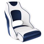 Leader Accessories Two Tone Captain's Bucket Seat Boat Seat Premium Sports Flip Up Boat Seat(White/Blue,Blue Piping)