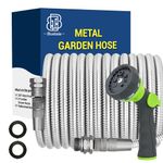 Bluebala Metal Garden Water Hose - Heavy Duty Stainless Steel Water Hose with 8-Mode Spray Nozzle, 3/4" Fittings, Reinforced Connector, Leak Proof, Puncture Resistant, No Kink, Lightweight Hose(75FT)