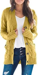 MEROKEETY Women's 2024 Fall Long Sleeve Cable Knit Sweater Open Front Cardigan Button Loose Outerwear Mustard