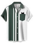 CURBODO Bowling Shirts for Men Retro Short Sleeve Button Down Shirt Hawaiian Casual Printed Beach Shirt, Bowling-angry Cat, Small