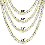 Gold Tone One Row Tennis Necklace/Bracelet 18-24 Inch Bling 4MM ICY Stone Prong Set Hip Hop