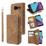 ELISORLI Compatible with Samsung Galaxy J3 Luna Pro J 3 Prime 2017 Emerge 3J Eclipse Mission Wallet Case Wrist Strap Lanyard Leather Flip Card Holder Cell Phone Cover for Glaxay S327VL Women Men Brown