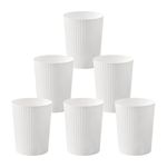 Cetomo 7.2L*6 Plastic Waste Paper Bin, Trash Can, Small Bins, Bedroom Bin, Round Waste Basket with Solid Stripe for Kitchen Rooms, Nesting, Matte, Frosted, Minimalist, Open Top, White, 7.2L(6 Pack)