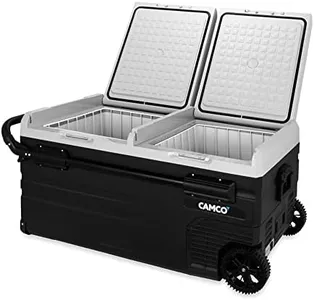Camco 51522 CAM-950 Portable Refrigerator, AC 110V/DC 12V Compact Fridge/Freezer with Dual Zone Cooling, 95-Liter - Keeps Food and Drinks Cold While On-the-Go - Ideal for Road Trips, RVing, Camping, B